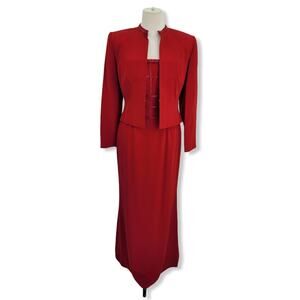 Daymor Couture Red Long Evening Gown & Jacket Size 4 NWT